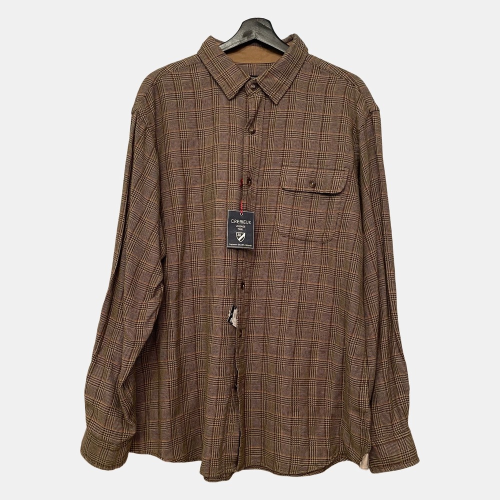 Cremieux Classics Vintage Brown Twill Glen Plaid Button Down Shirt Mens XL New